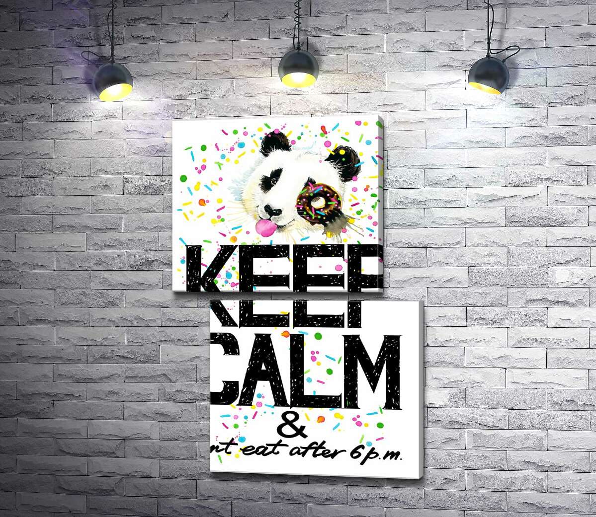 модульна картина Панда з м'яким донатсом над написом "keep calm and don't eat after 6 p.m." (Модуль №8)