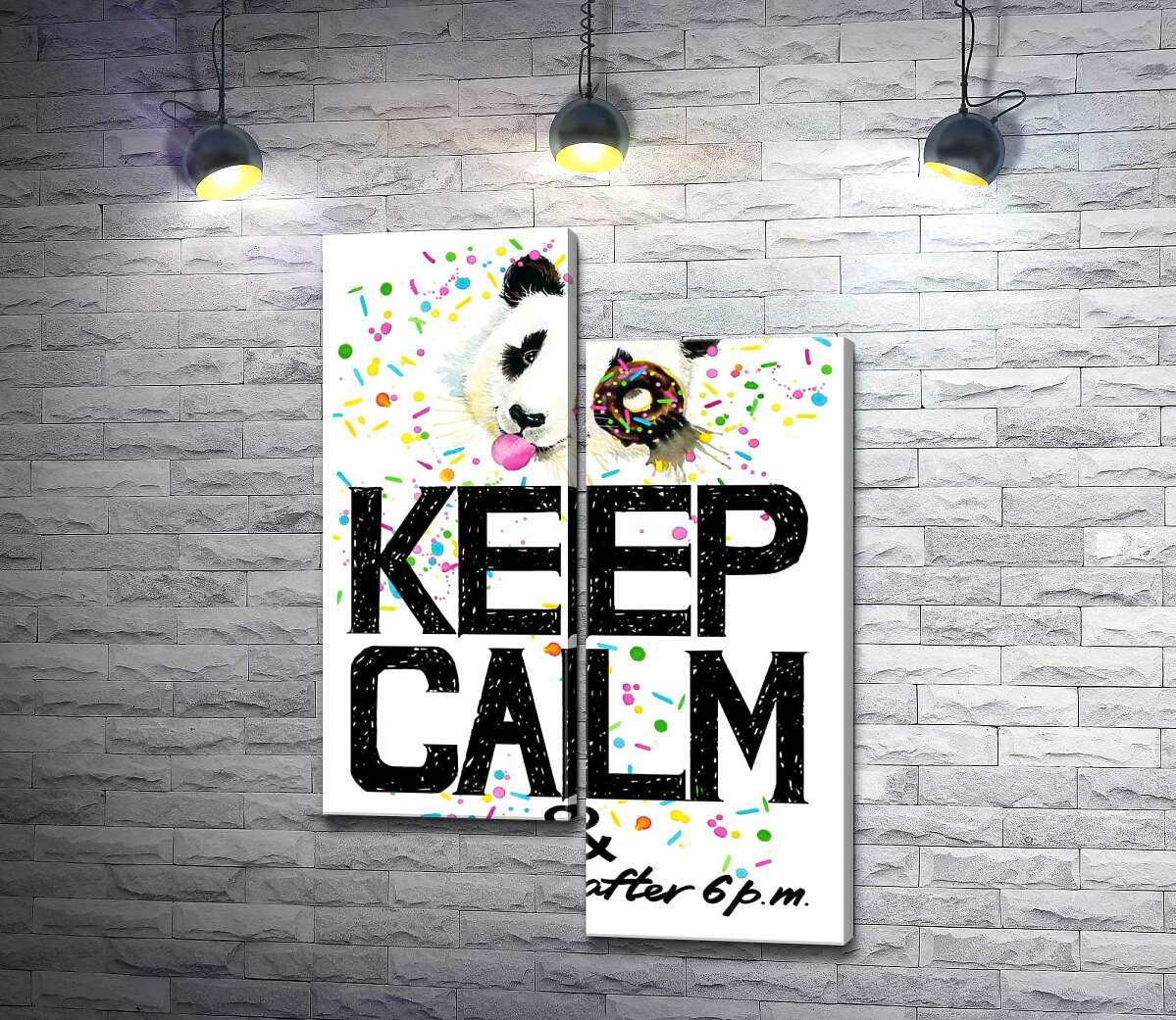 модульная картина Панда с мягким донатсом над надписью "keep calm and don't eat after 6 p.m." (Модуль №9)