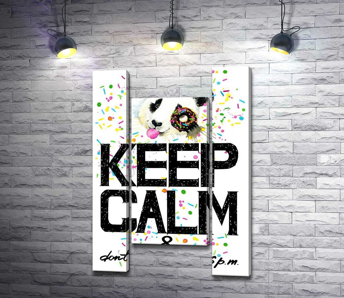 модульная картина Панда с мягким донатсом над надписью "keep calm and don't eat after 6 p.m." (Модуль №11)