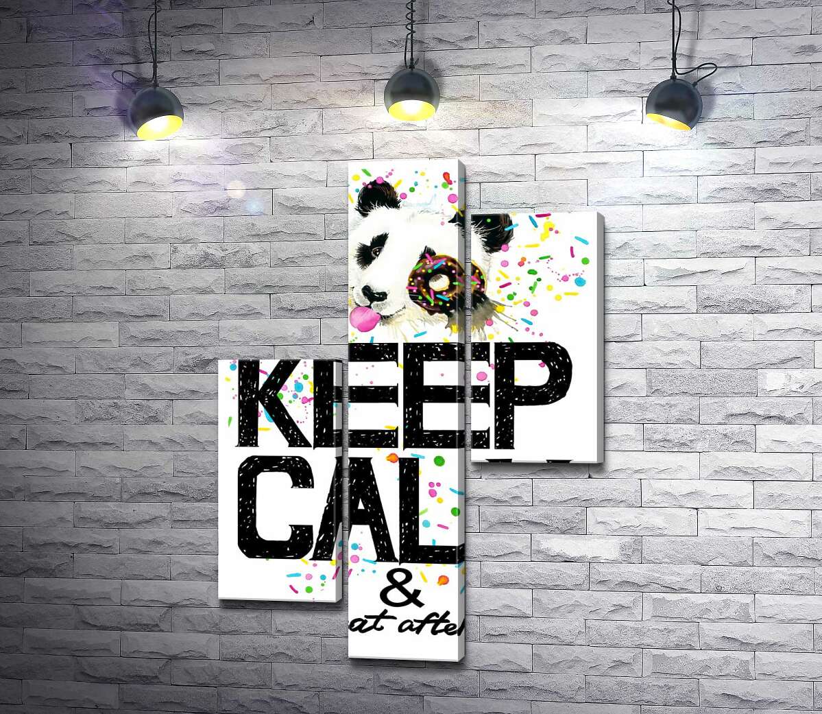 модульна картина Панда з м'яким донатсом над написом "keep calm and don't eat after 6 p.m." (Модуль №12)