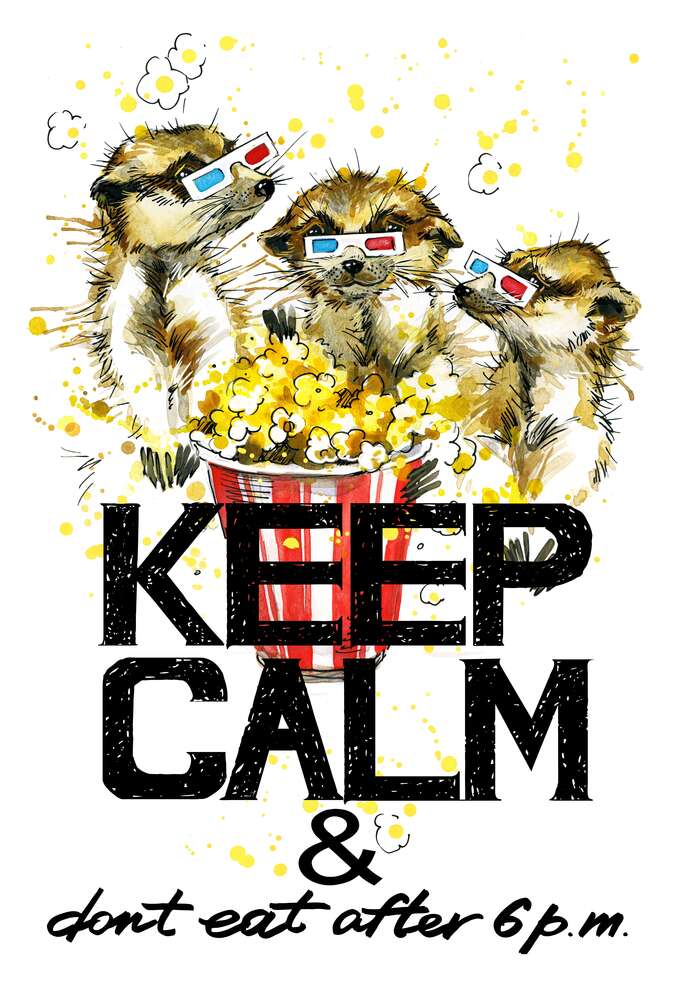 картина-постер Суслики с попкорном за надписью "keep calm and don't eat after 6 p.m."