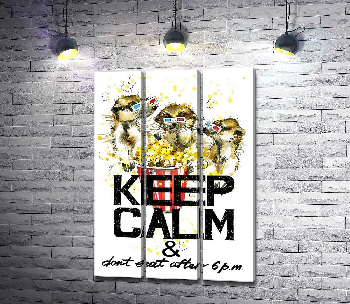 модульна картина Ховрахи з попкорном за написом "keep calm and don't eat after 6 p.m."