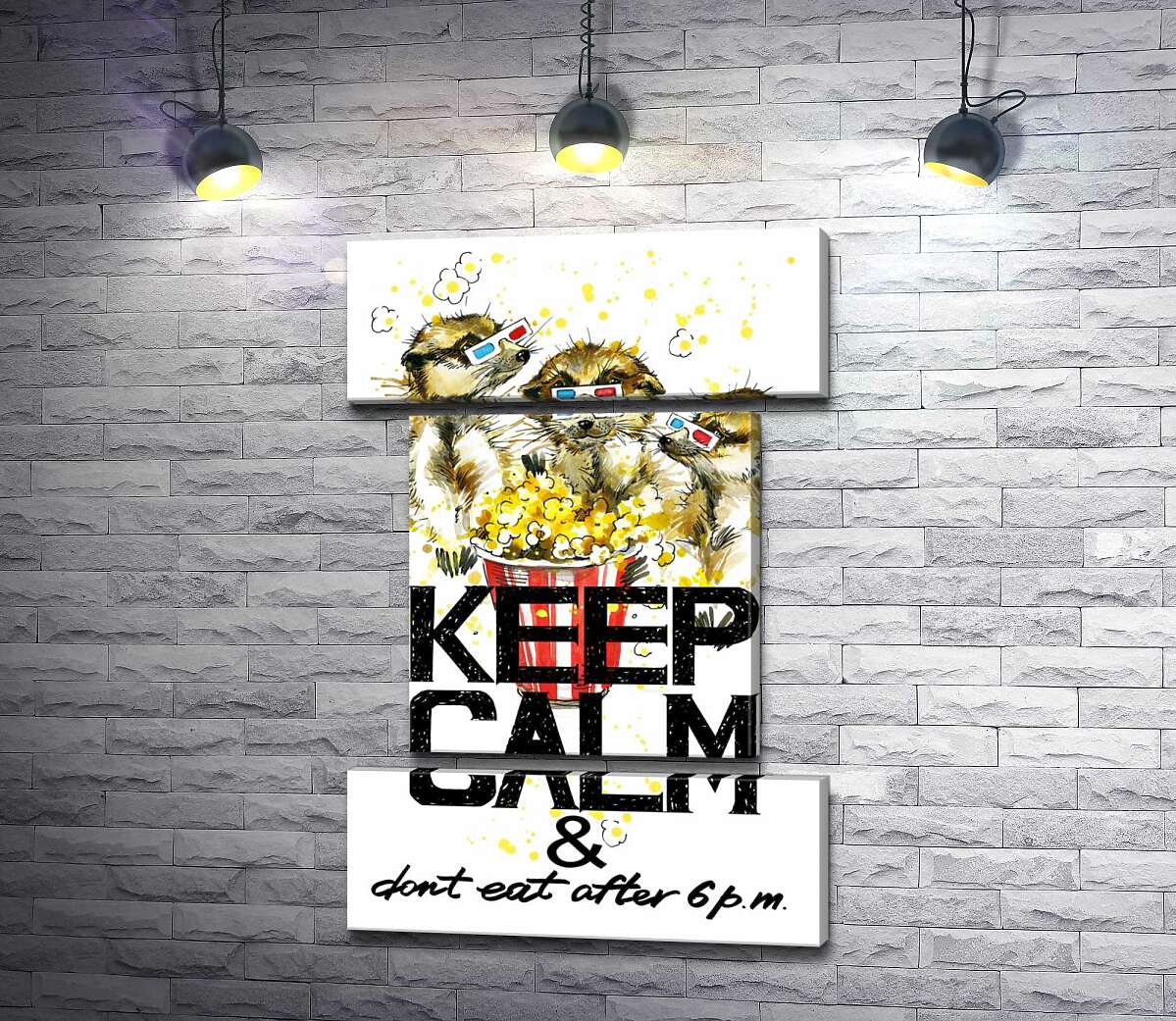 модульна картина Ховрахи з попкорном за написом "keep calm and don't eat after 6 p.m." (Модуль №18)