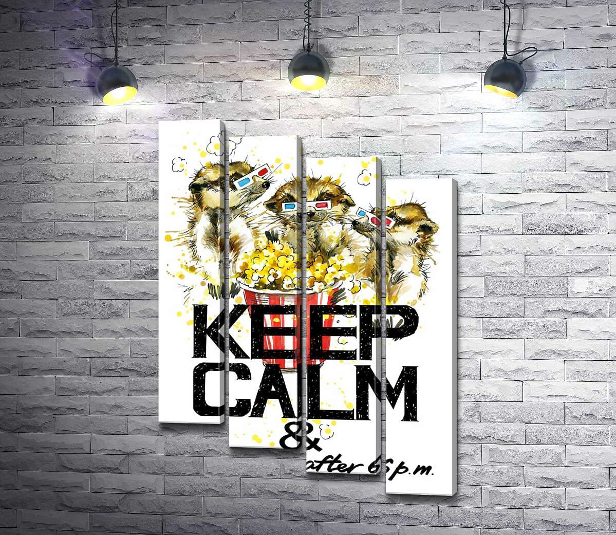 модульная картина Суслики с попкорном за надписью "keep calm and don't eat after 6 p.m." (Модуль №19)