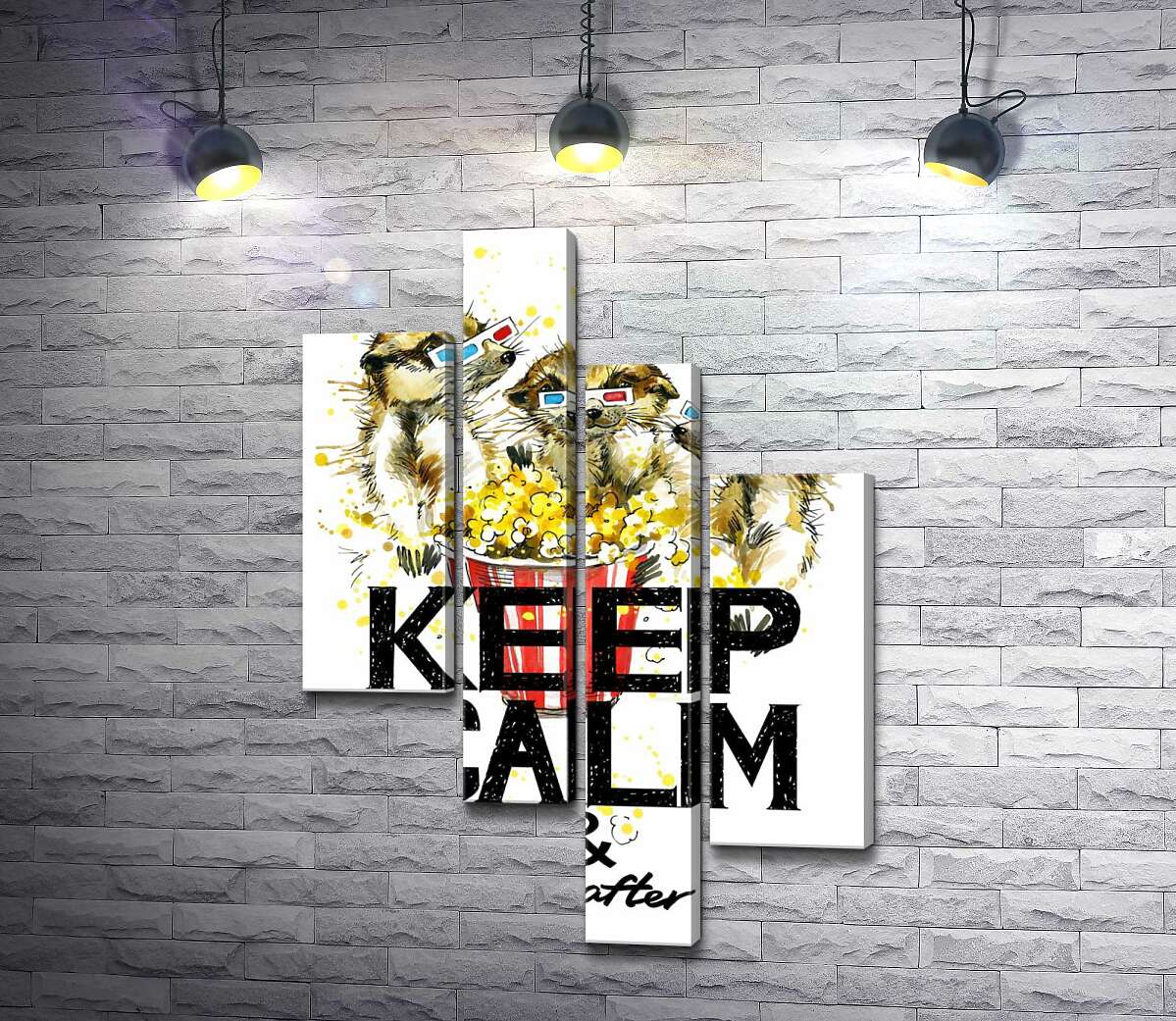 модульная картина Суслики с попкорном за надписью "keep calm and don't eat after 6 p.m." (Модуль №21)