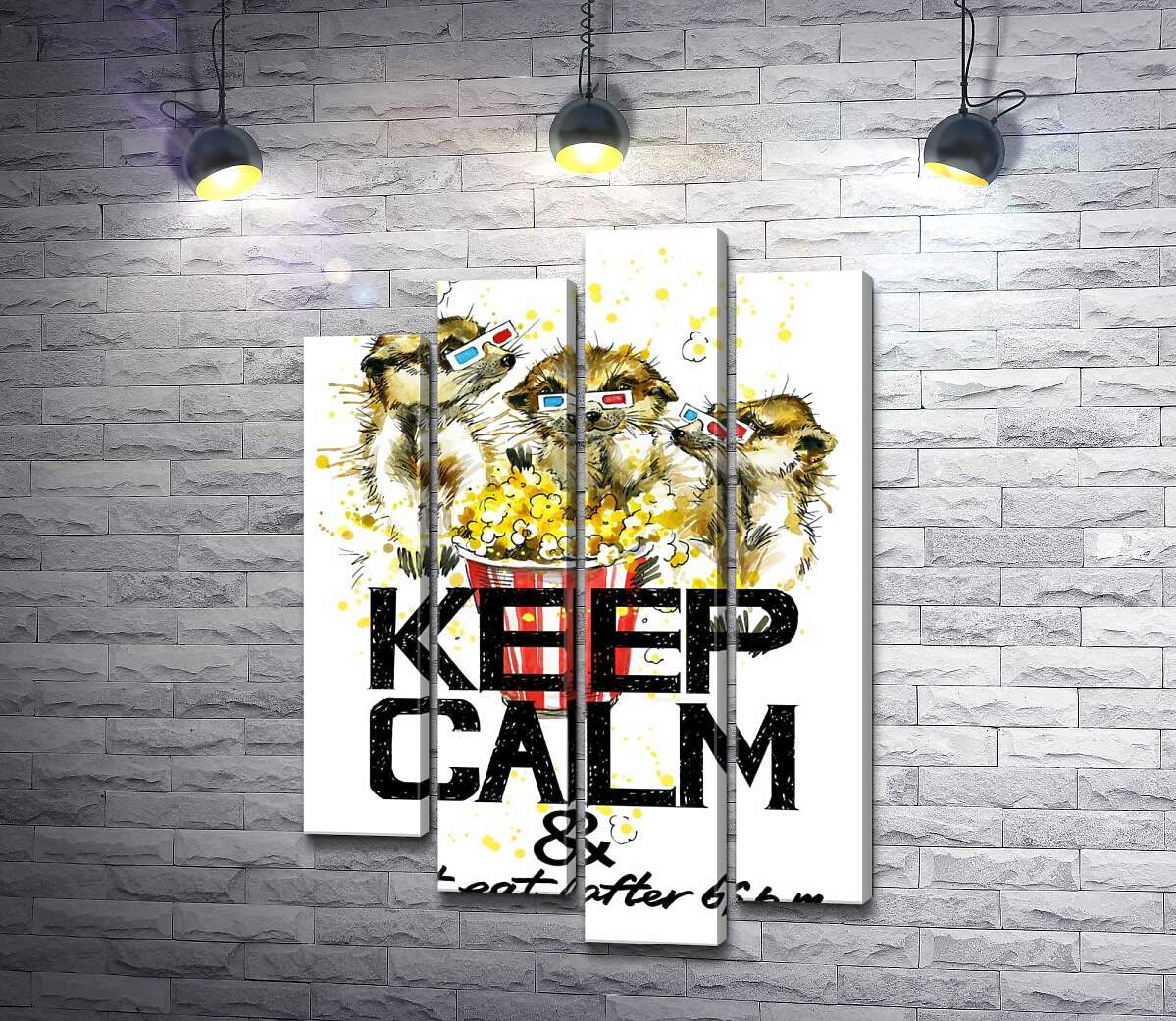 модульная картина Суслики с попкорном за надписью "keep calm and don't eat after 6 p.m." (Модуль №3)