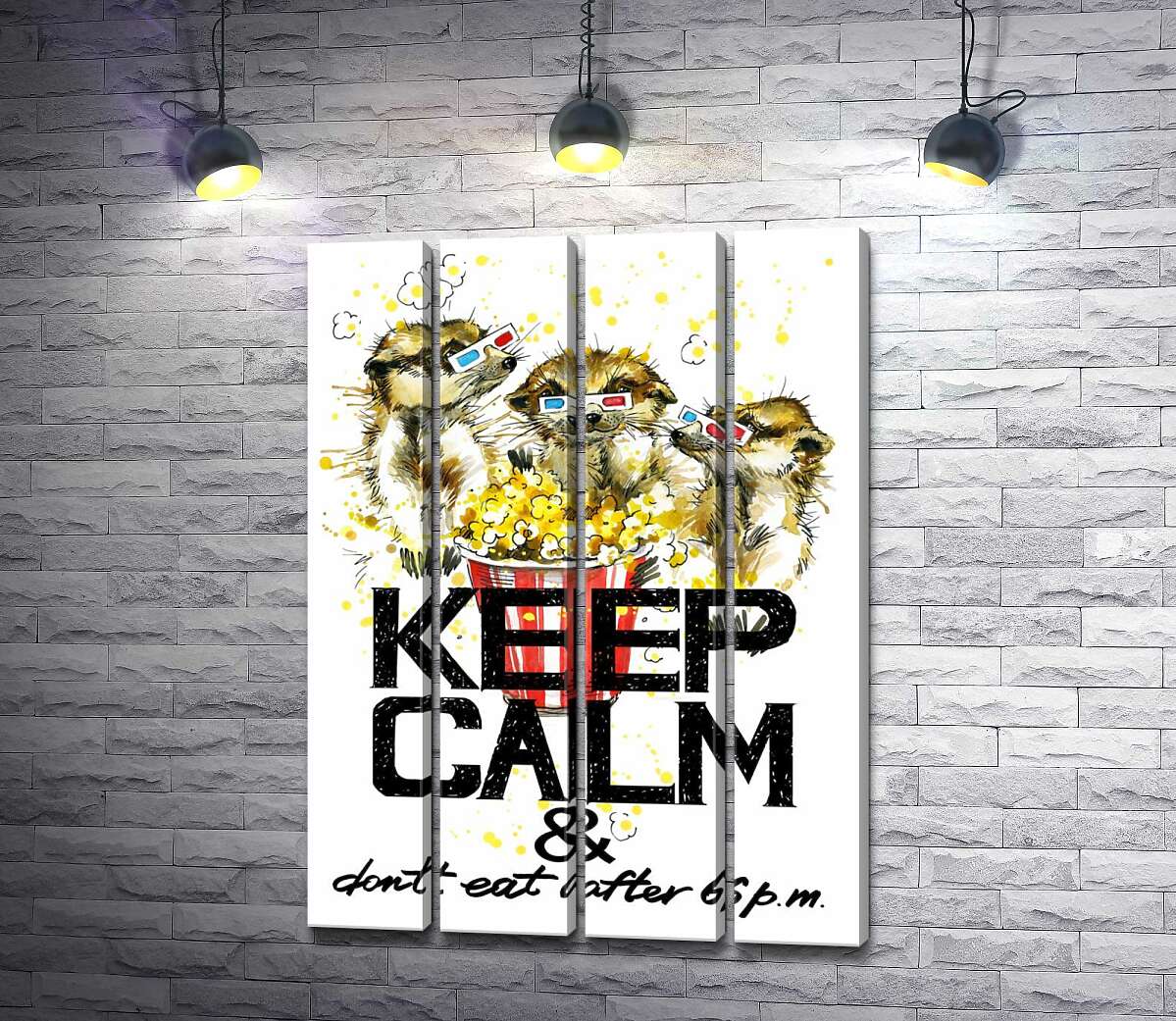модульна картина Ховрахи з попкорном за написом "keep calm and don't eat after 6 p.m." (Модуль №24)