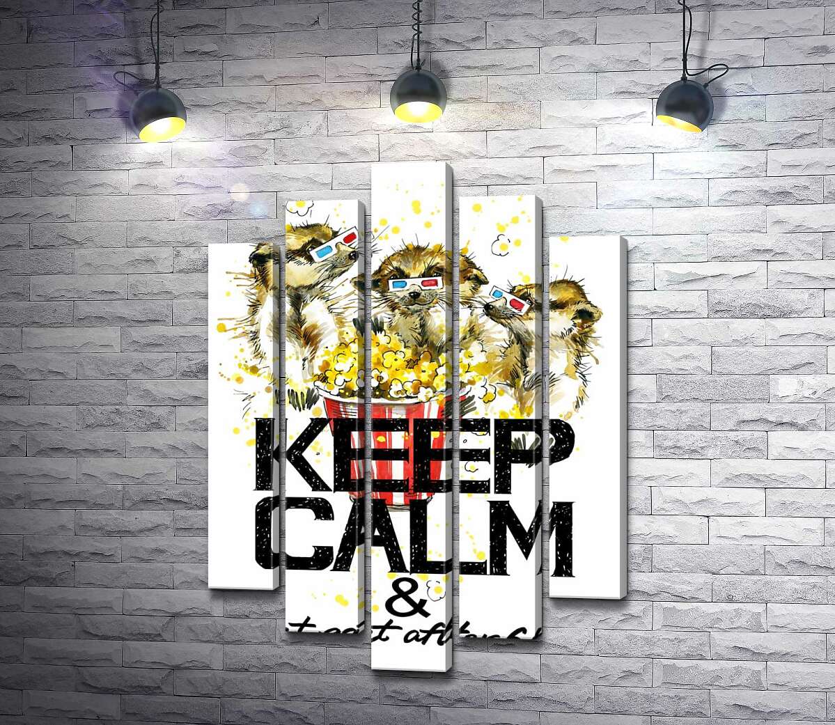 модульная картина Суслики с попкорном за надписью "keep calm and don't eat after 6 p.m." (Модуль №4)