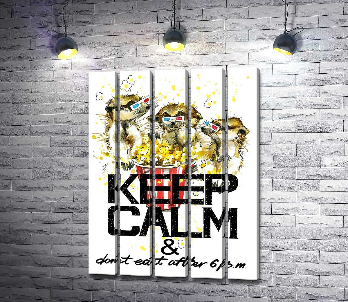 модульная картина Суслики с попкорном за надписью "keep calm and don't eat after 6 p.m." (Модуль №26)