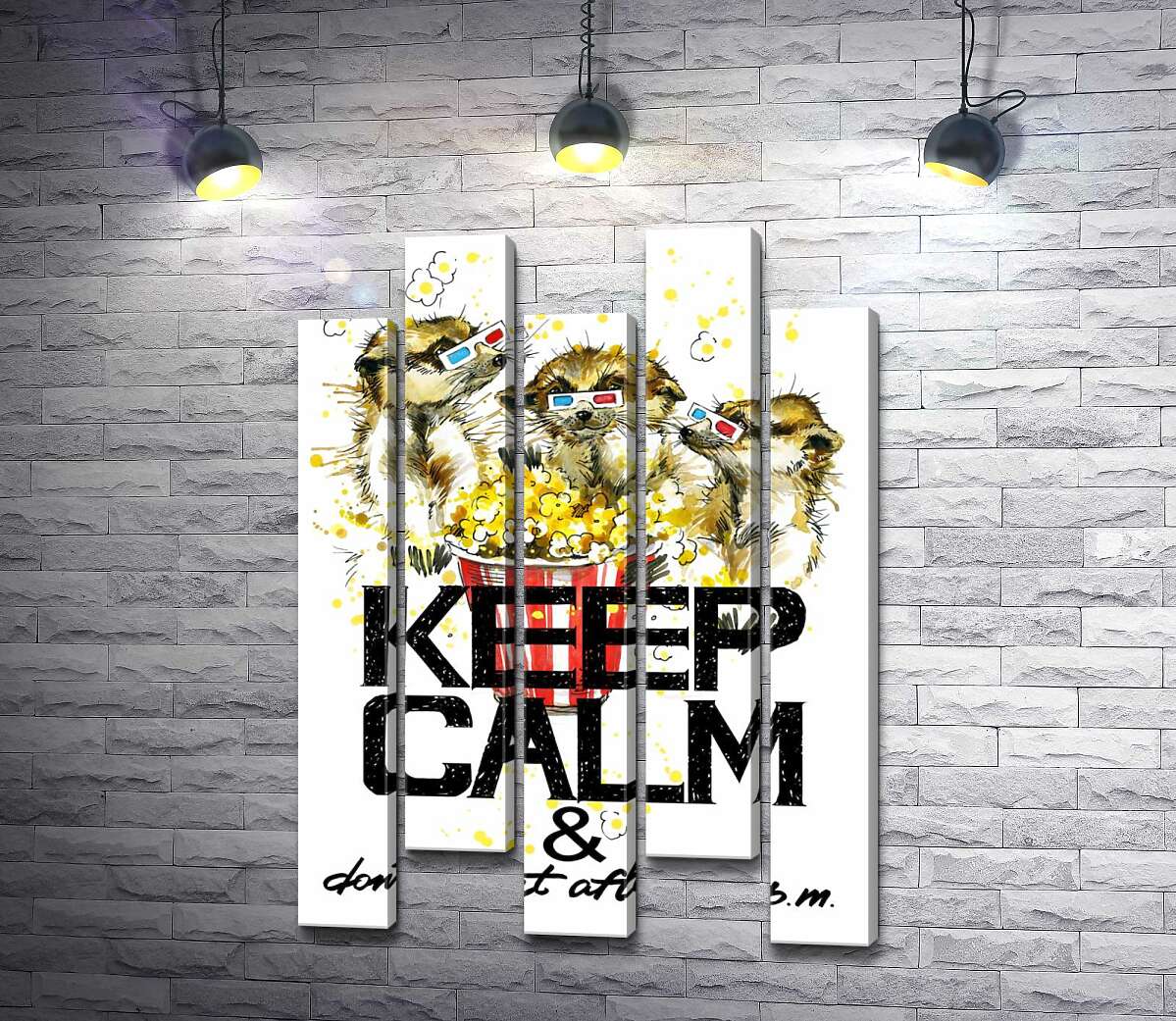 модульная картина Суслики с попкорном за надписью "keep calm and don't eat after 6 p.m." (Модуль №30)