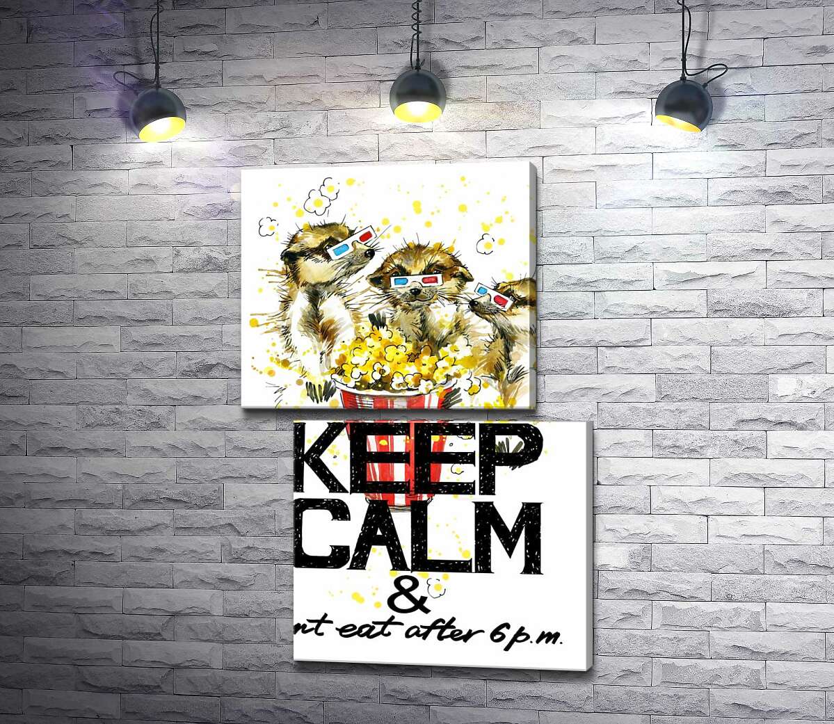 модульная картина Суслики с попкорном за надписью "keep calm and don't eat after 6 p.m." (Модуль №8)