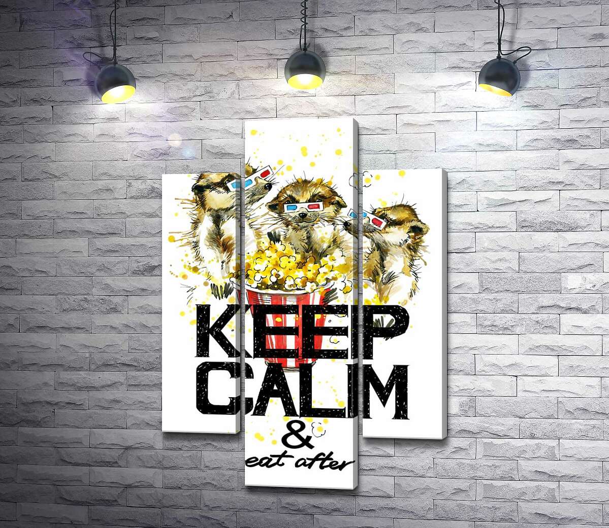 модульна картина Ховрахи з попкорном за написом "keep calm and don't eat after 6 p.m." (Модуль №10)