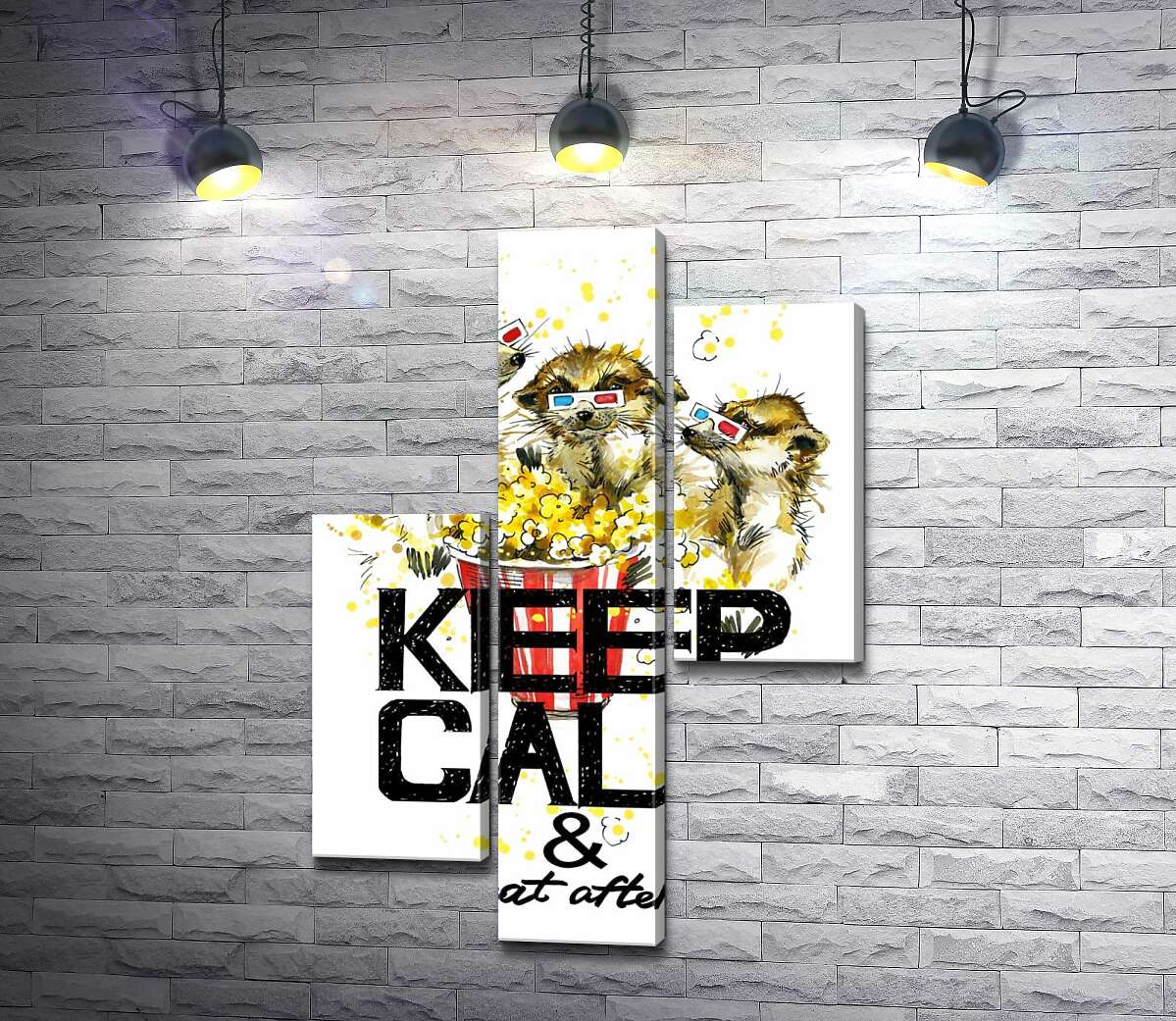 модульная картина Суслики с попкорном за надписью "keep calm and don't eat after 6 p.m." (Модуль №12)