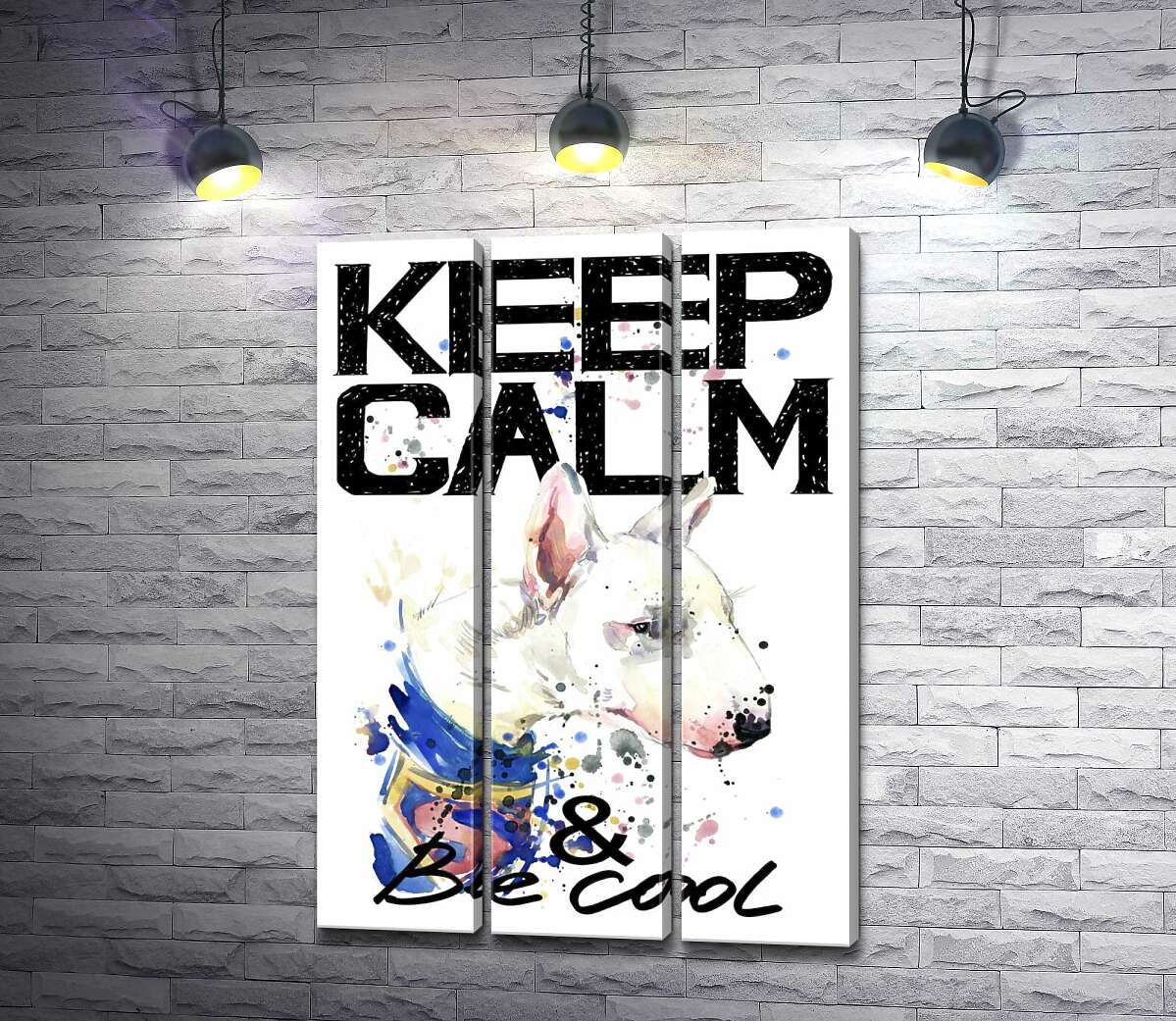модульна картина Профіль бультер'єра серед напису "keep calm and be cool" (Модуль №2)