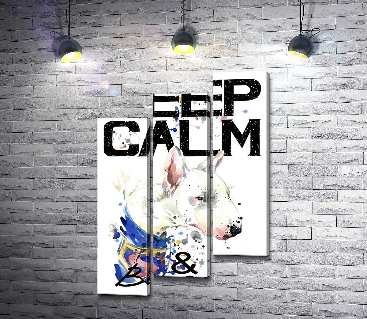 модульна картина Профіль бультер'єра серед напису "keep calm and be cool" (Модуль №14)
