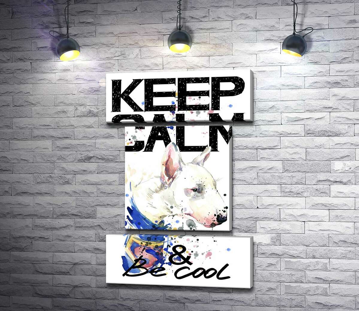 модульна картина Профіль бультер'єра серед напису "keep calm and be cool" (Модуль №18)