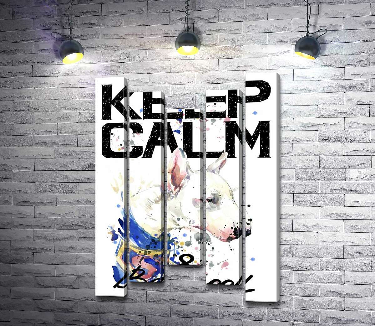 модульна картина Профіль бультер'єра серед напису "keep calm and be cool" (Модуль №27)