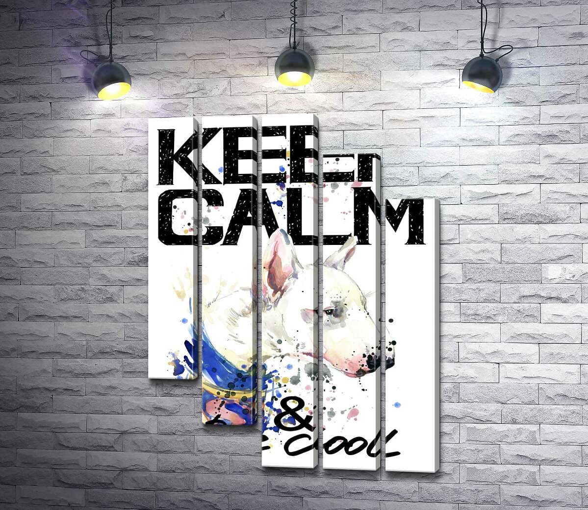 модульная картина Профиль бультерьера среди надписи "keep calm and be cool" (Модуль №28)