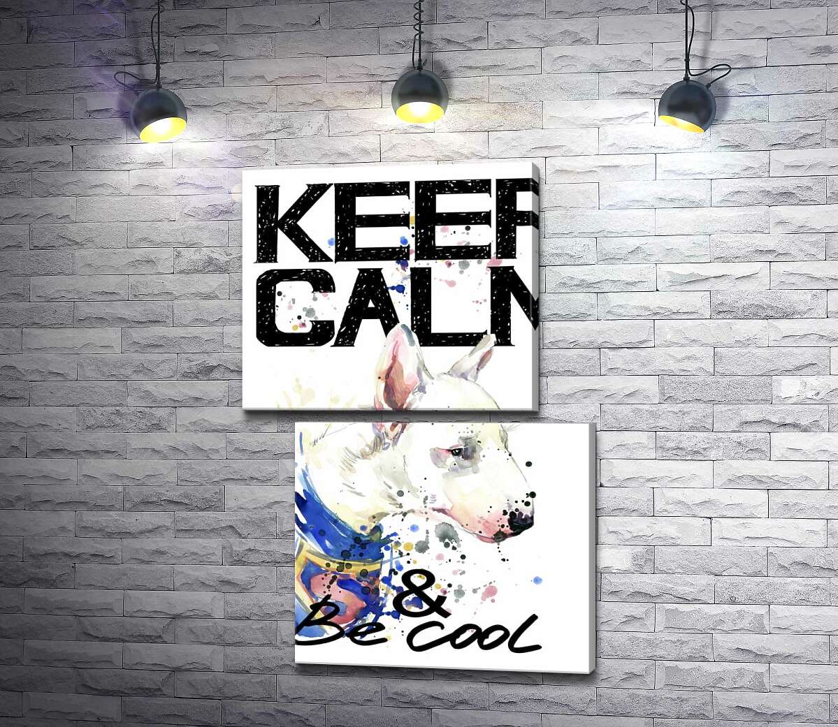 модульна картина Профіль бультер'єра серед напису "keep calm and be cool" (Модуль №8)