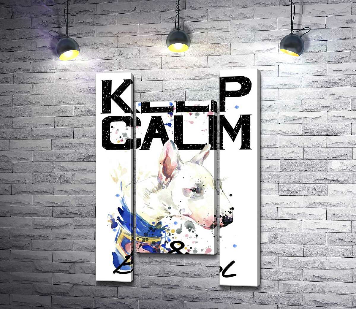 модульна картина Профіль бультер'єра серед напису "keep calm and be cool" (Модуль №11)