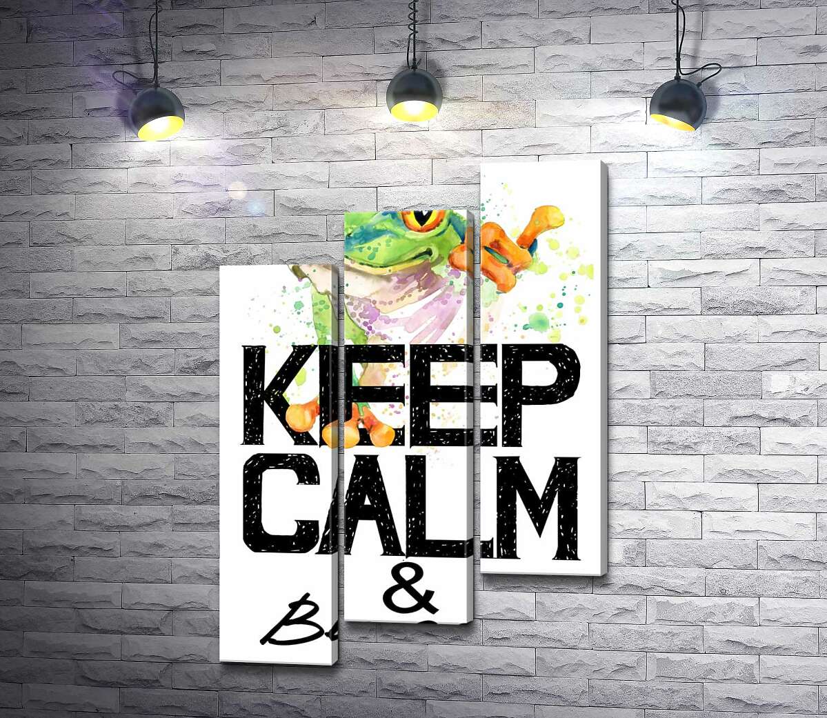 модульная картина Древесная лягушка за надписью "keep calm and be cool" (Модуль №14)