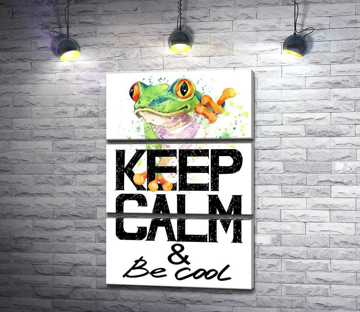 модульная картина Древесная лягушка за надписью "keep calm and be cool" (Модуль №15)