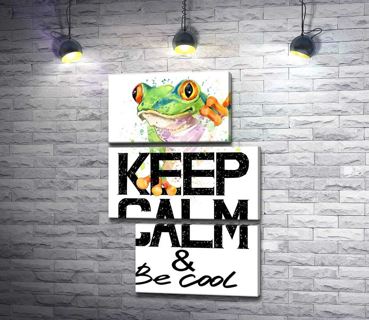модульная картина Древесная лягушка за надписью "keep calm and be cool" (Модуль №16)
