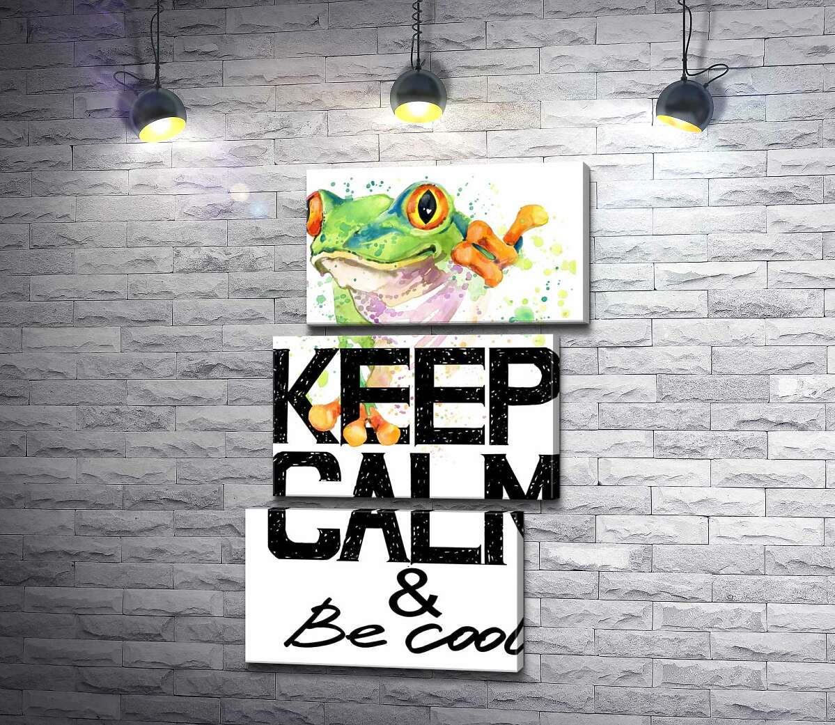 модульная картина Древесная лягушка за надписью "keep calm and be cool" (Модуль №17)