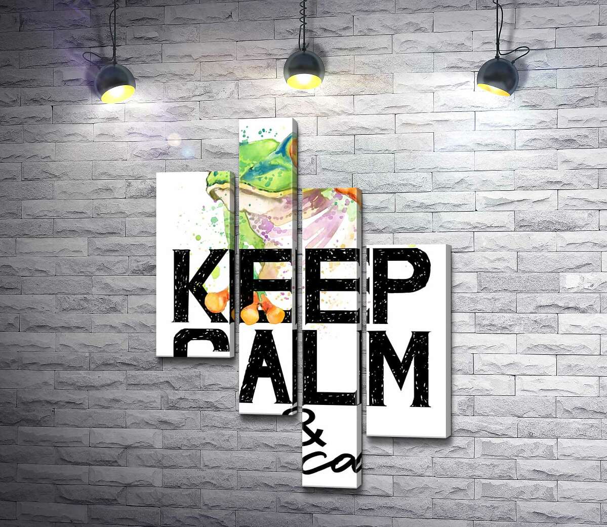 модульная картина Древесная лягушка за надписью "keep calm and be cool" (Модуль №21)