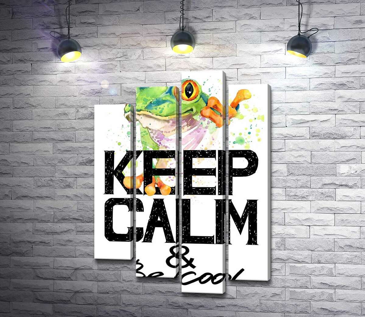 модульная картина Древесная лягушка за надписью "keep calm and be cool" (Модуль №3)