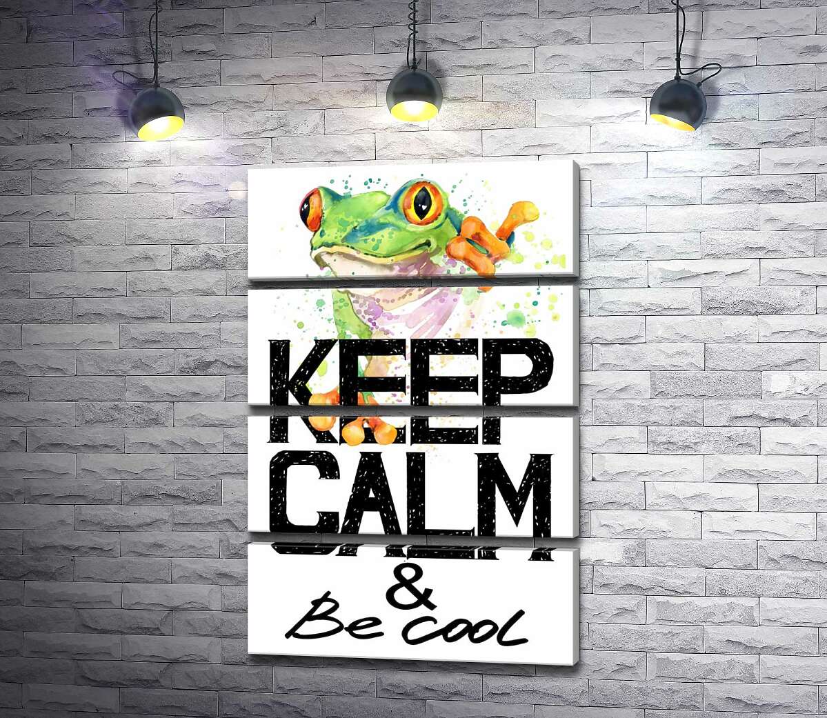 модульная картина Древесная лягушка за надписью "keep calm and be cool" (Модуль №22)