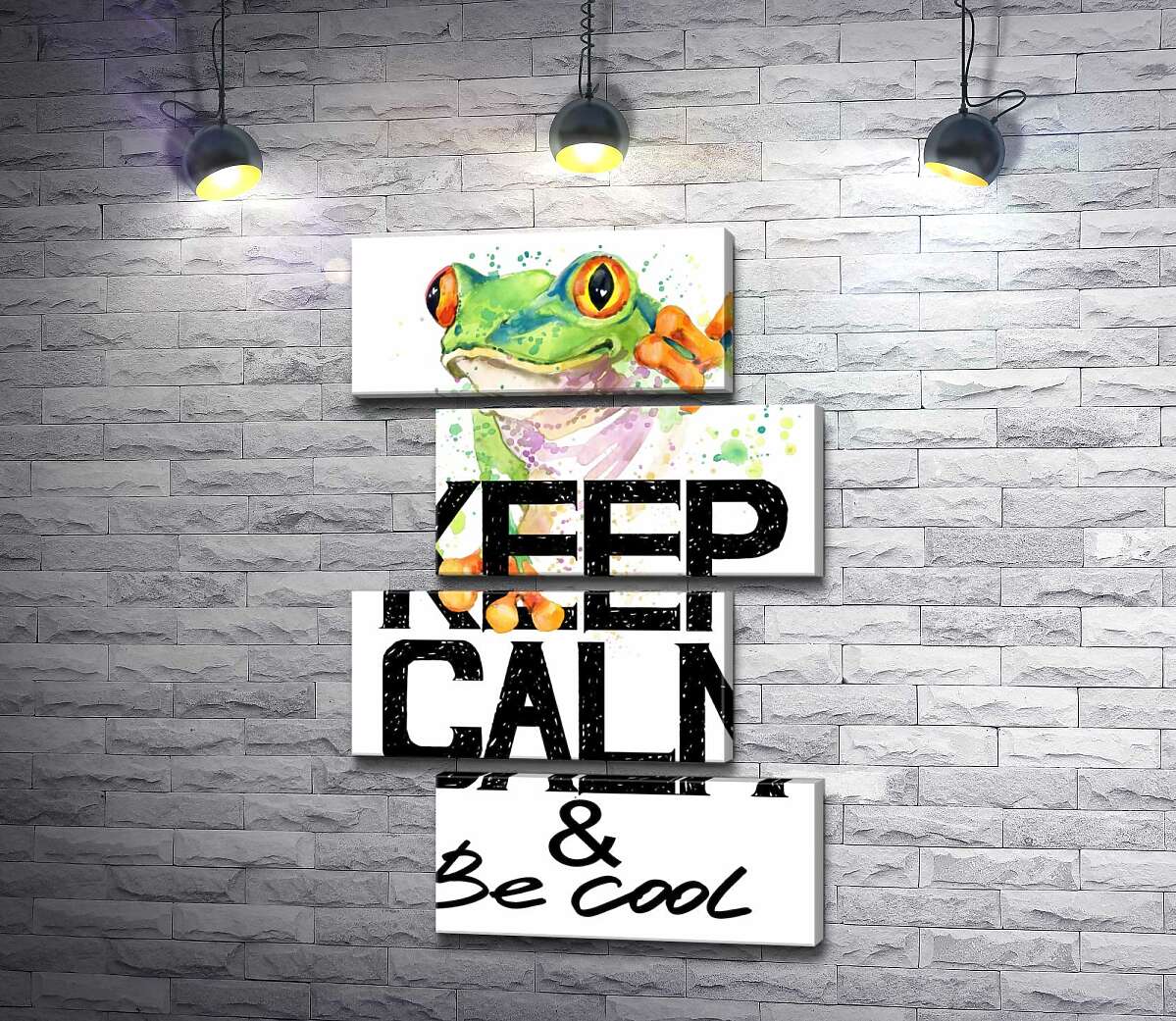 модульная картина Древесная лягушка за надписью "keep calm and be cool" (Модуль №23)