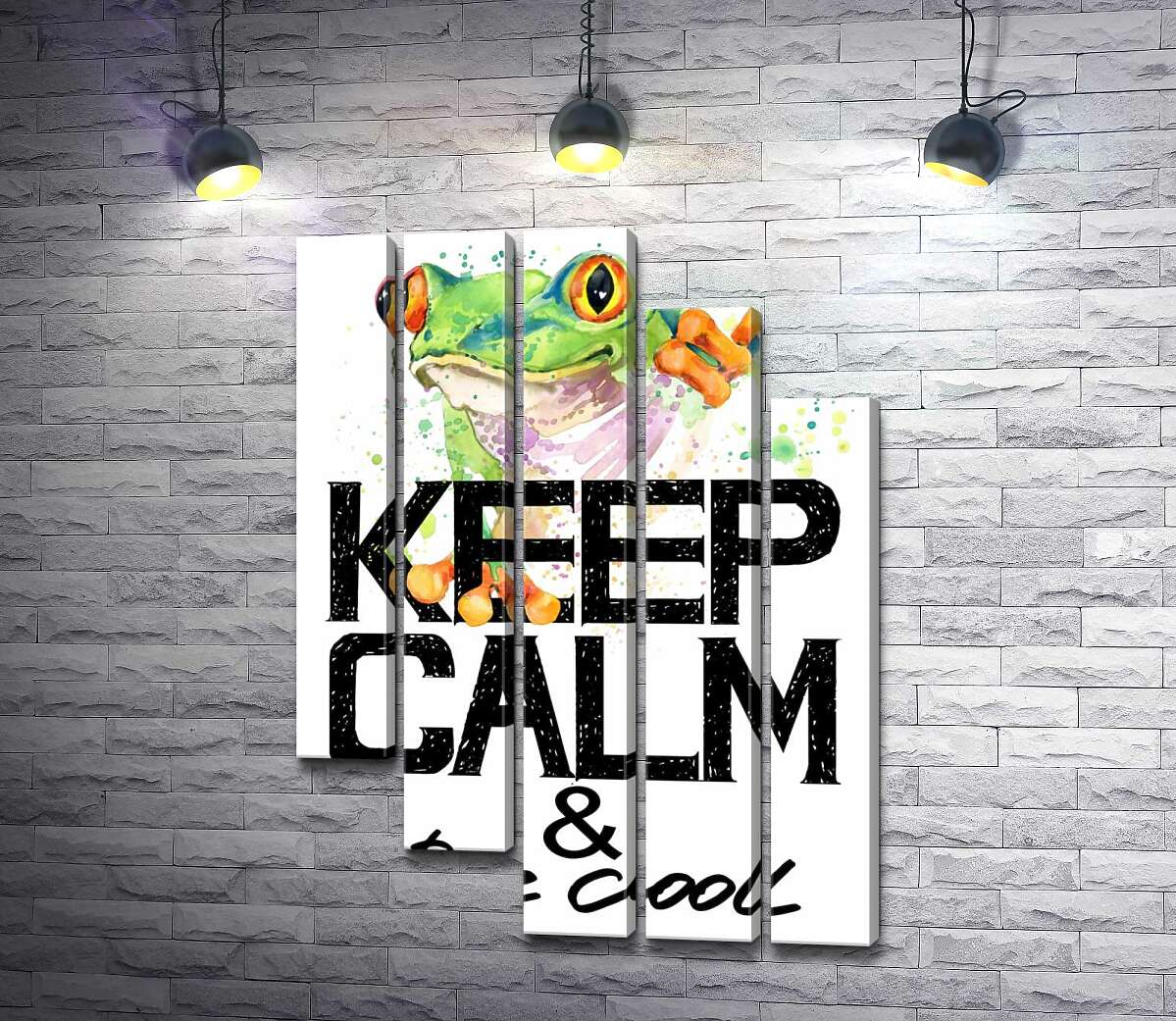 модульная картина Древесная лягушка за надписью "keep calm and be cool" (Модуль №28)