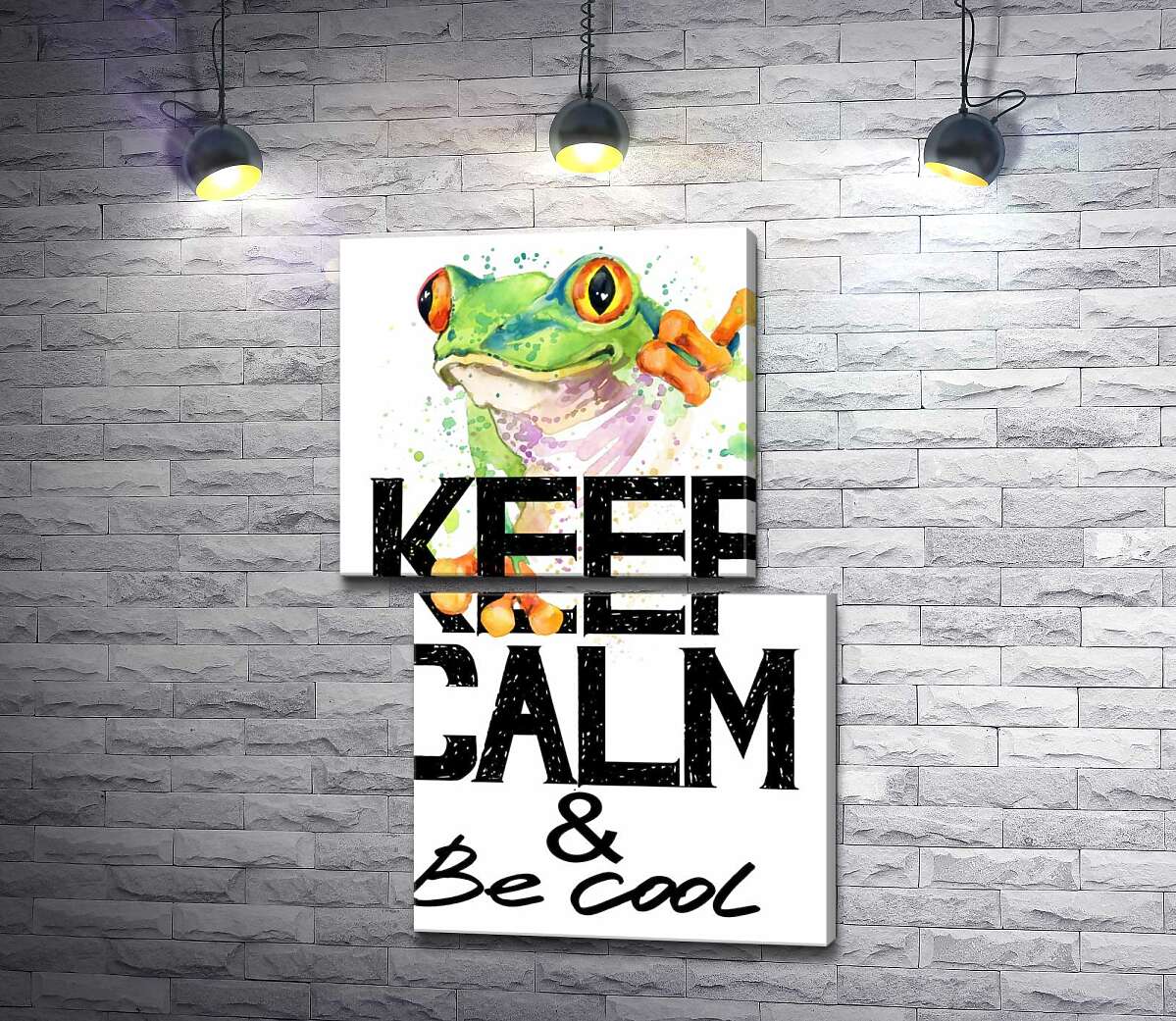 модульная картина Древесная лягушка за надписью "keep calm and be cool" (Модуль №8)