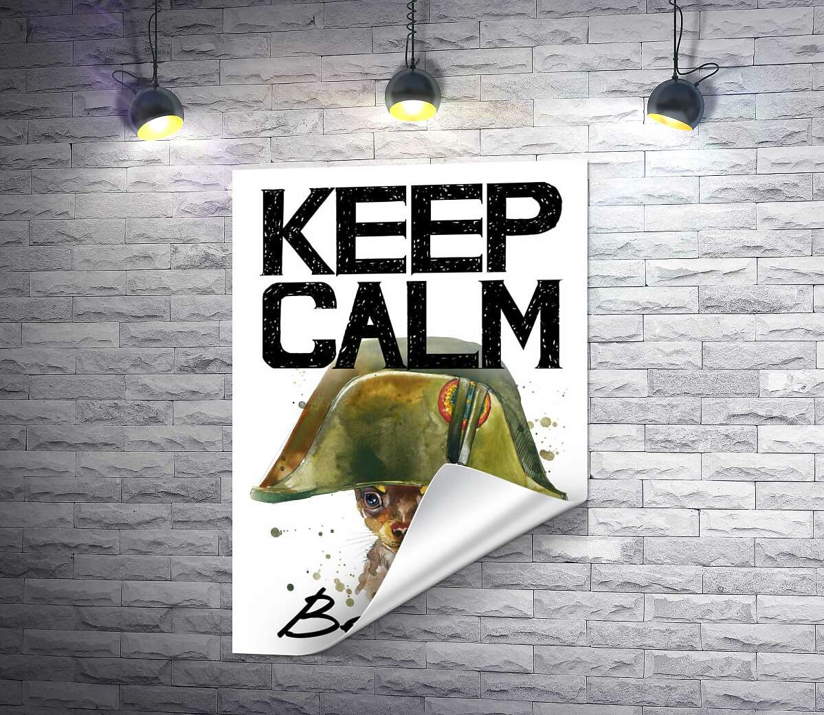 печать Чихуахуа в шапке Наполеона среди надписи "keep calm and be cool"