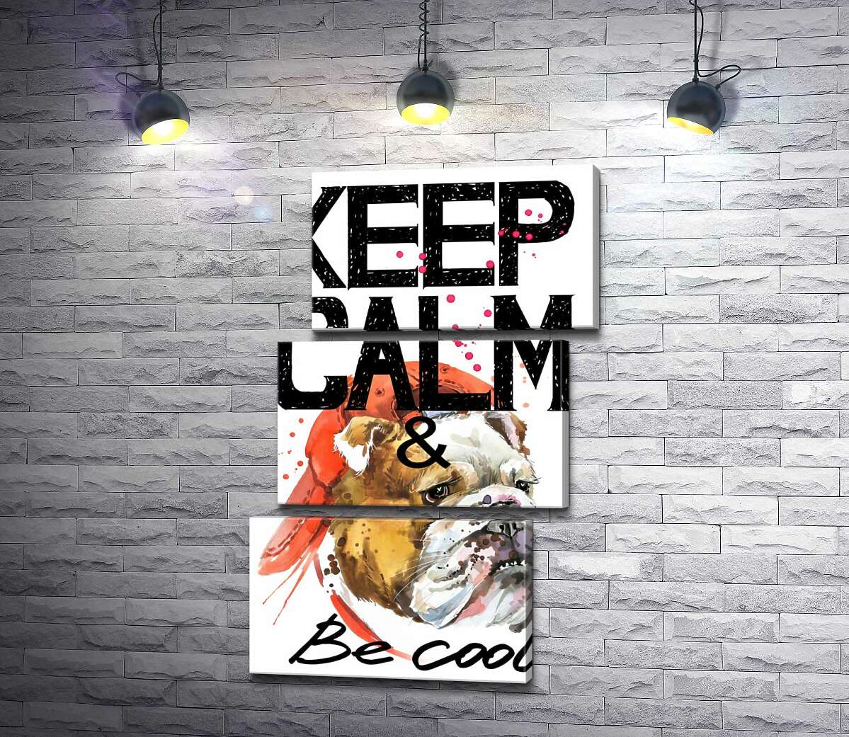 модульна картина Бульдог в червоній кепці серед напису "keep calm and be cool" (Модуль №17)