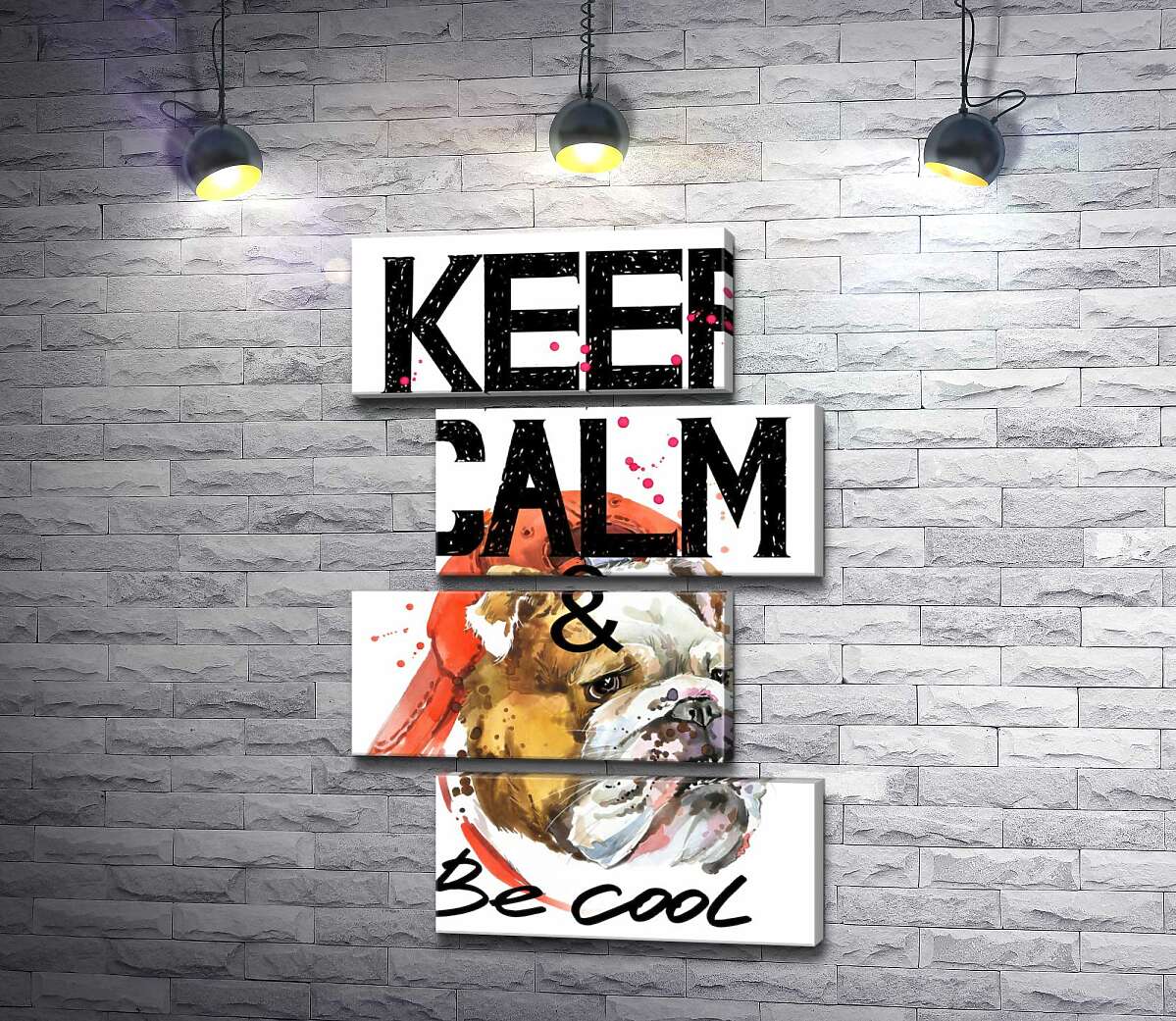 модульна картина Бульдог в червоній кепці серед напису "keep calm and be cool" (Модуль №23)