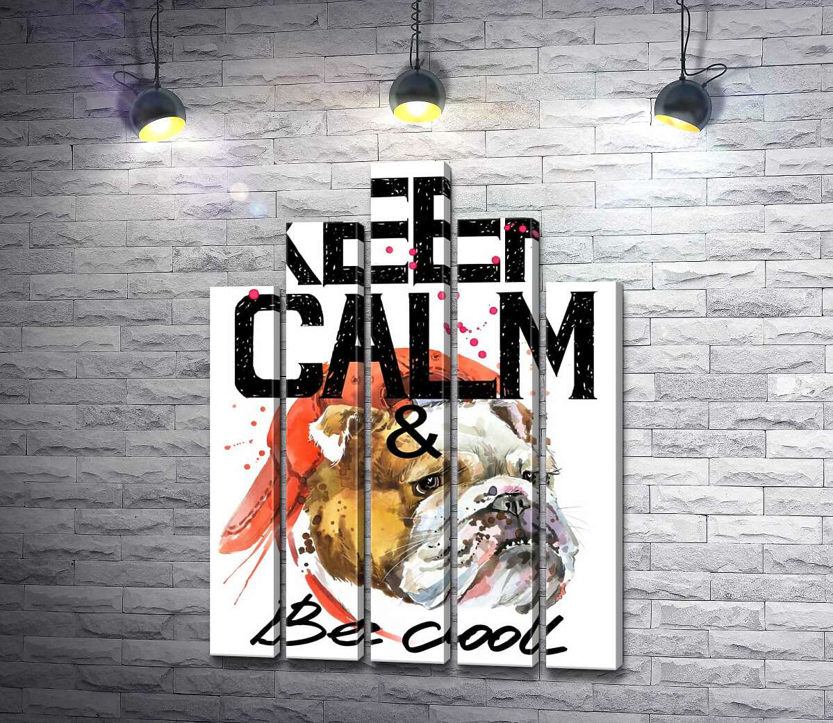 модульна картина Бульдог в червоній кепці серед напису "keep calm and be cool" (Модуль №29)