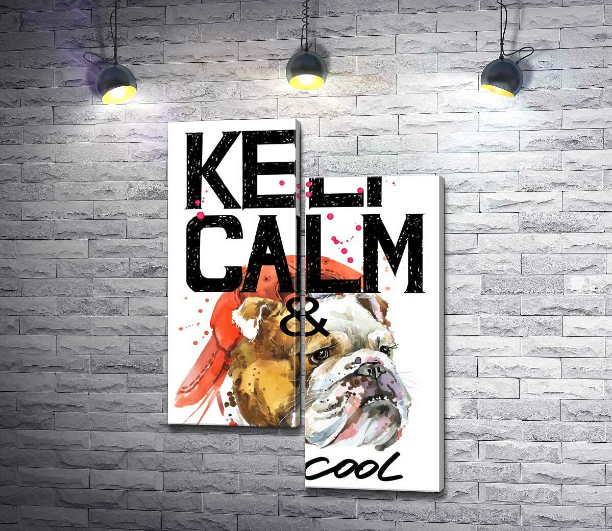 модульна картина Бульдог в червоній кепці серед напису "keep calm and be cool" (Модуль №9)