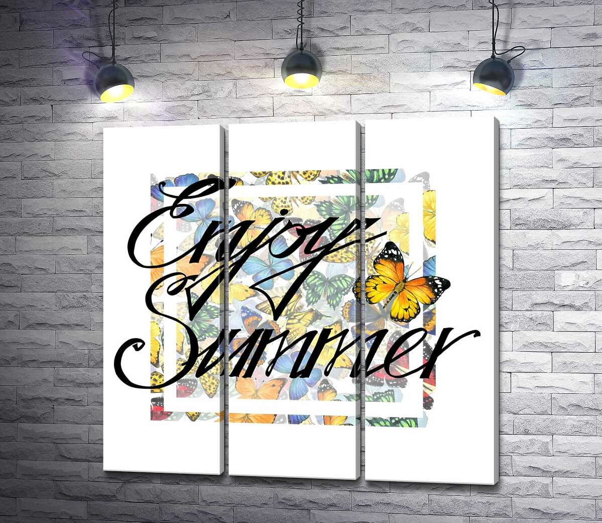 модульна картина Вишуканий напис " enjoy summer" на фоні метеликів