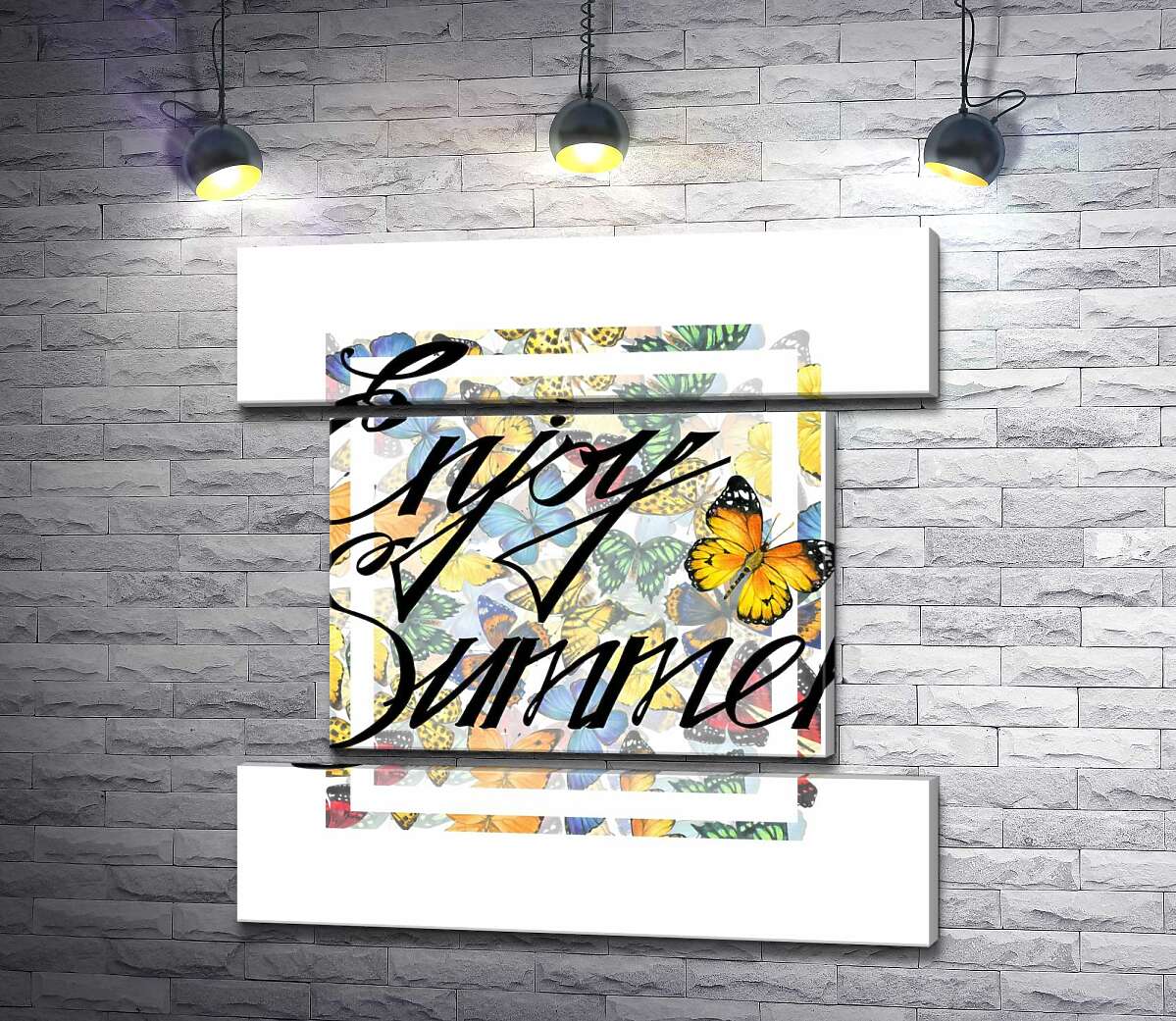 модульна картина Вишуканий напис " enjoy summer" на фоні метеликів (Модуль №18)