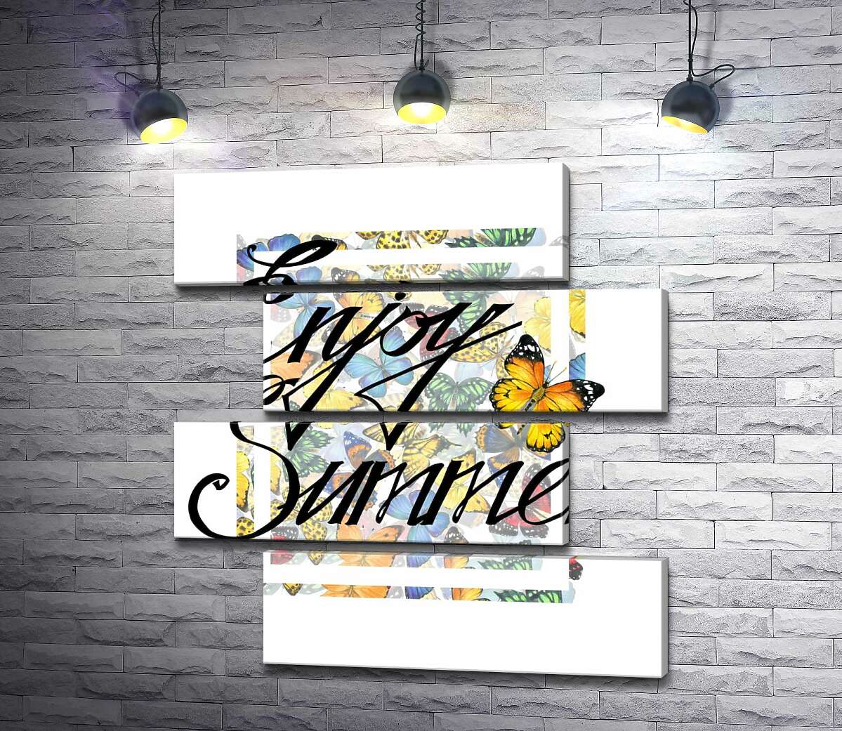 модульна картина Вишуканий напис " enjoy summer" на фоні метеликів (Модуль №23)