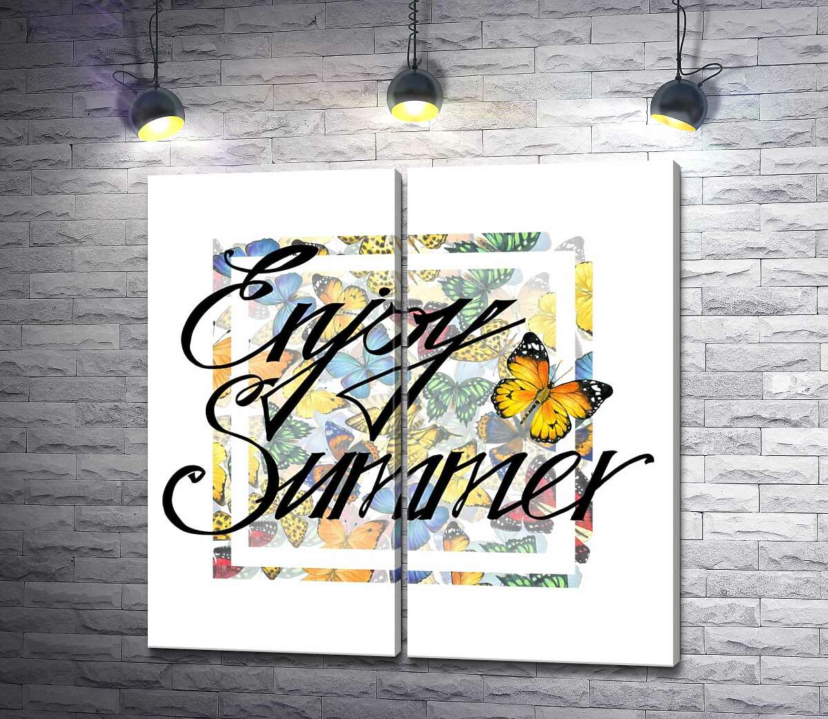 модульная картина Изысканная надпись "enjoy summer" на фоне бабочек