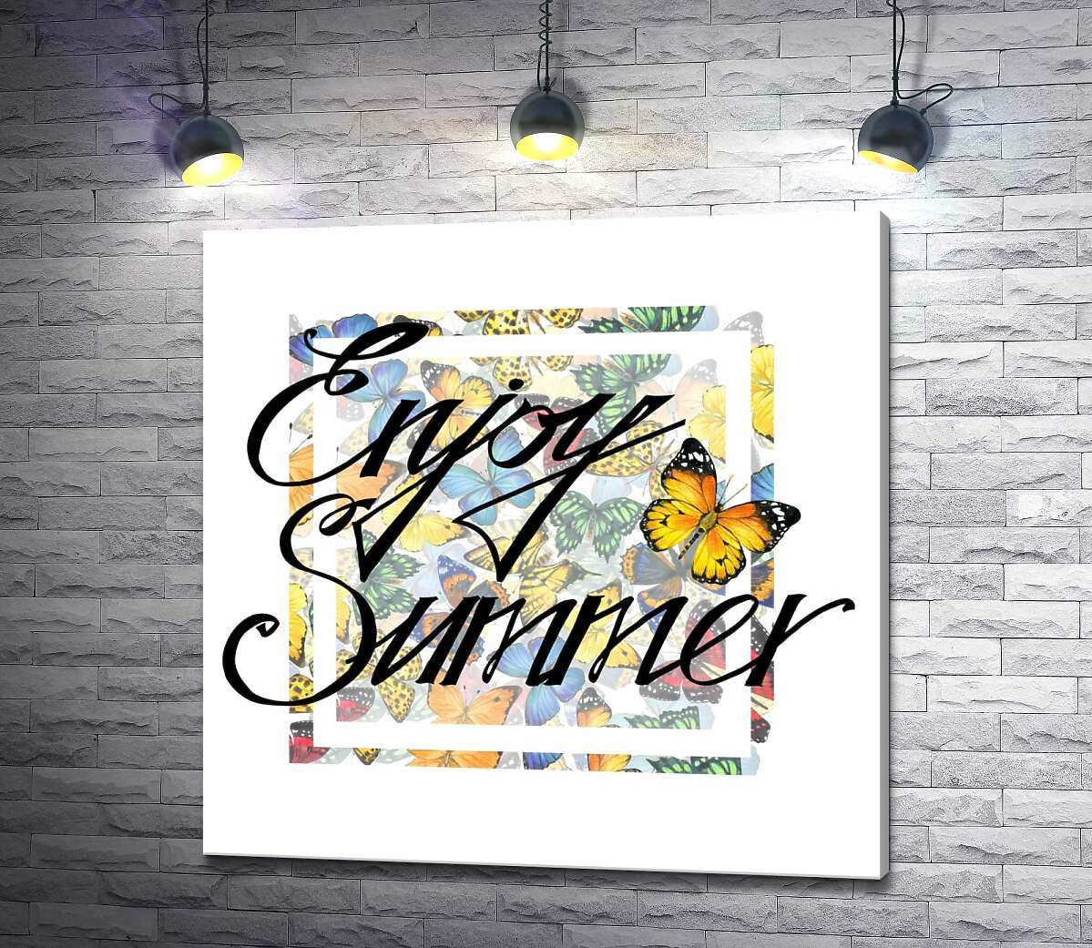 картина Изысканная надпись "enjoy summer" на фоне бабочек