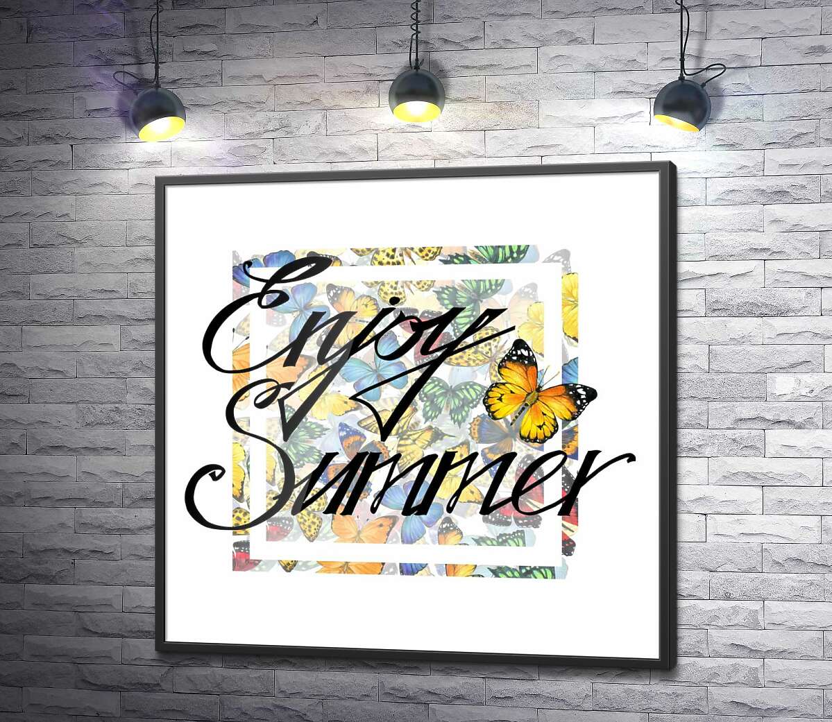 постер Изысканная надпись "enjoy summer" на фоне бабочек