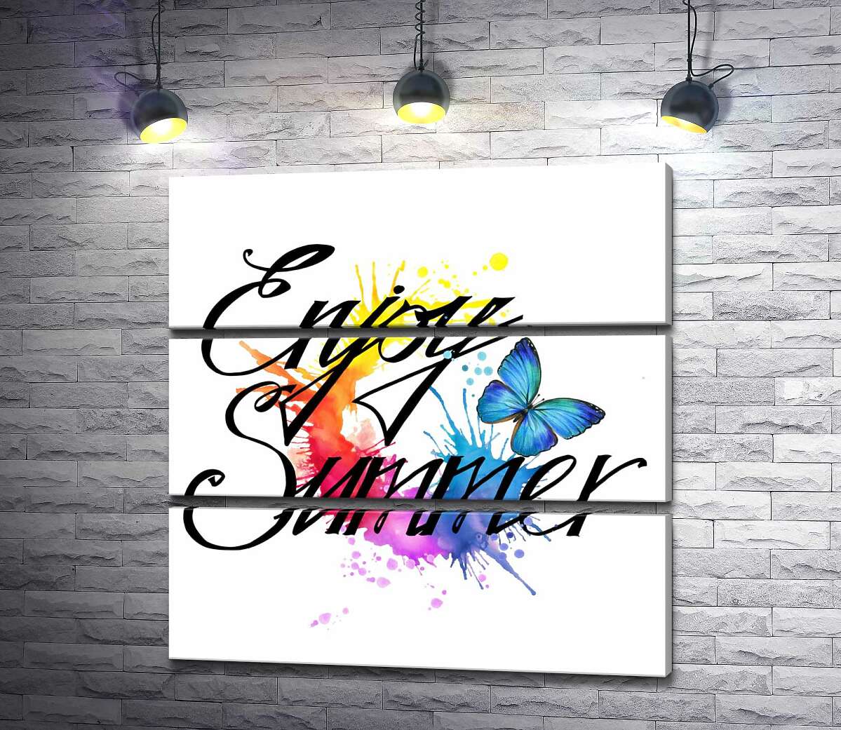 модульна картина Блакитний метелик літає серед напису "enjoy summer" (Модуль №15)