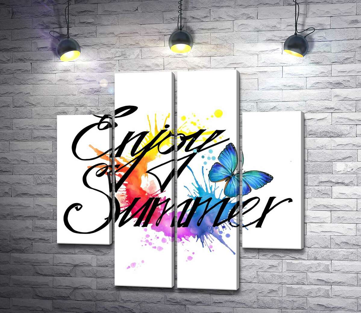 модульна картина Блакитний метелик літає серед напису "enjoy summer" (Модуль №20)