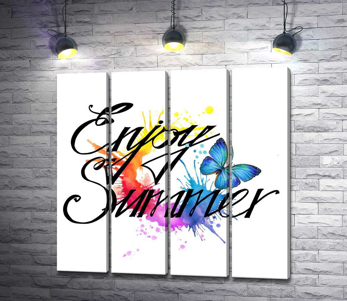 модульна картина Блакитний метелик літає серед напису "enjoy summer" (Модуль №24)