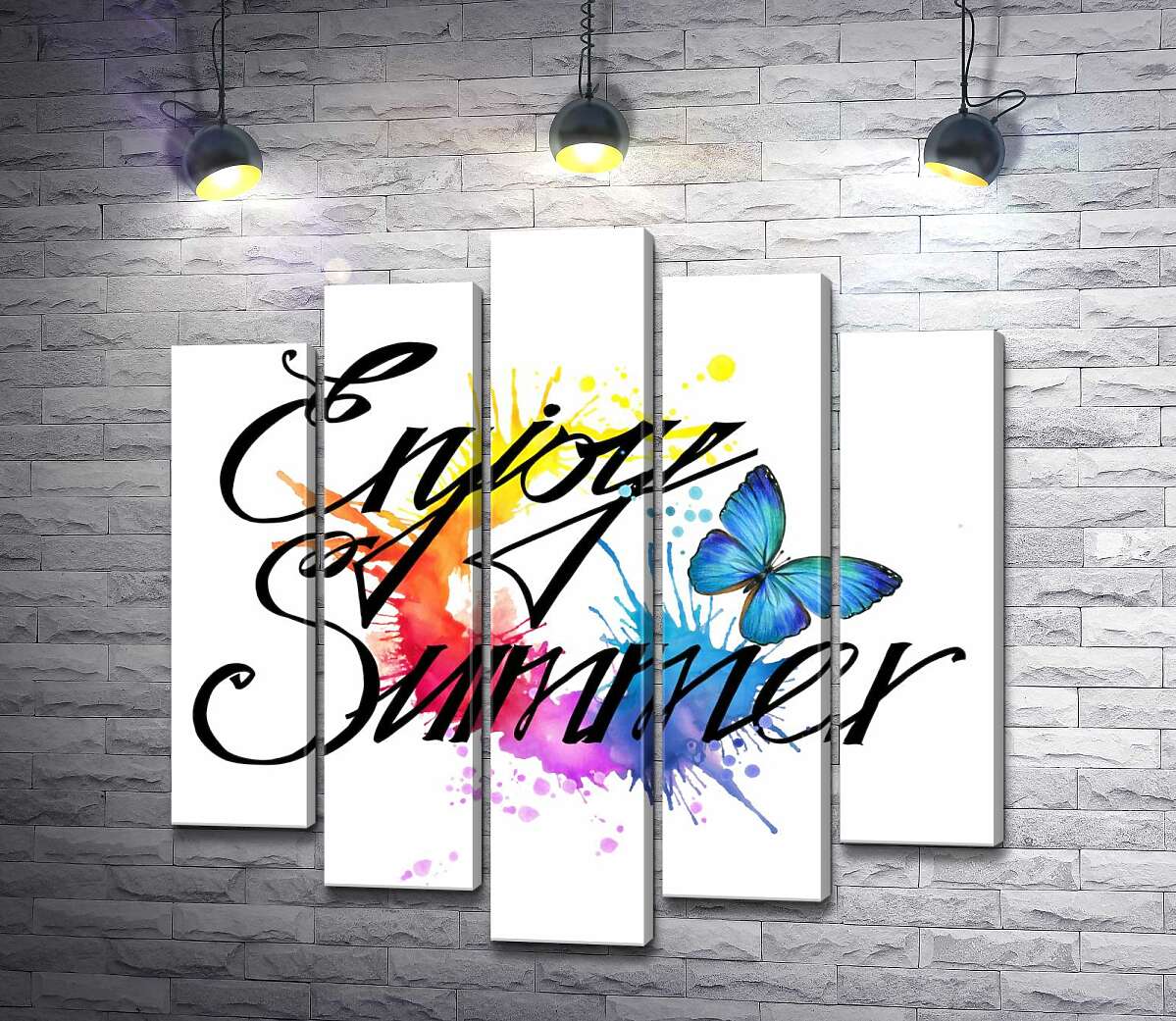 модульна картина Блакитний метелик літає серед напису "enjoy summer" (Модуль №4)