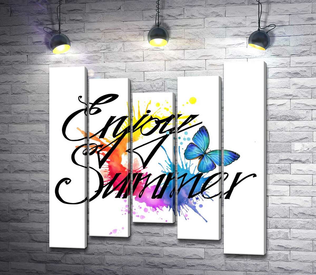 модульна картина Блакитний метелик літає серед напису "enjoy summer" (Модуль №27)